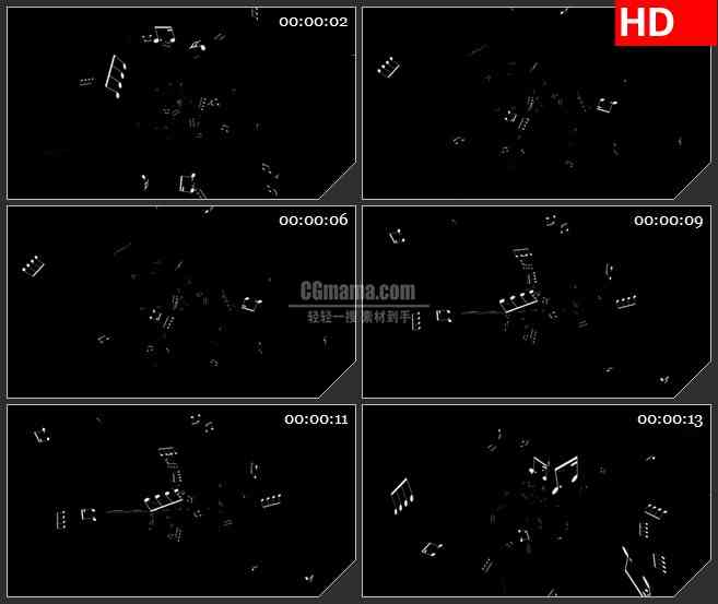 BG1642黑白音符音乐穿梭高清led大屏视频背景素材