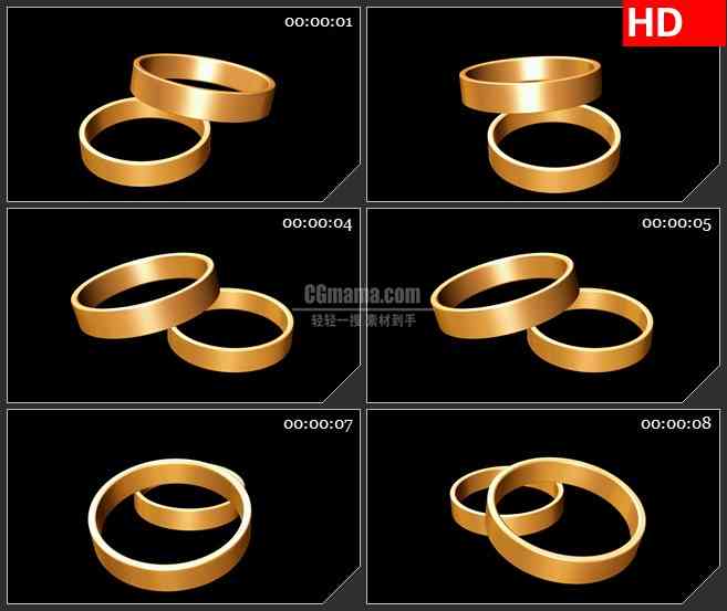 BG1661黄金戒指对戒婚庆浪漫特效合成高清视频素材