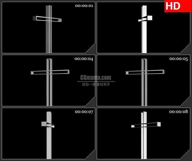 BG1695金属三维立体十字架旋转动态LED高清视频背景素材