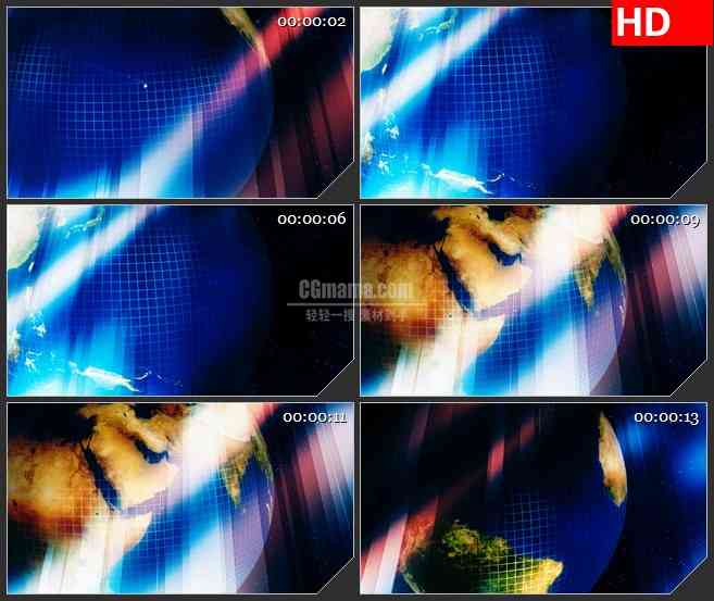 BG1717蓝色地球三维动画旋转蓝色光条动态LED高清视频背景素材