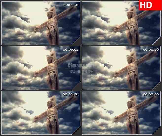 BG1743蓝天白云十字架耶稣雕塑石刻动态LED高清视频背景素材