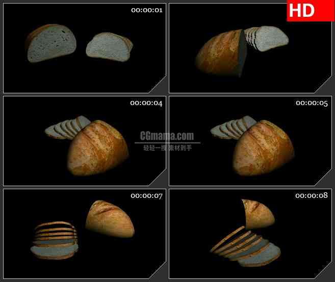 BG1775切开的面包食物三维模型旋转动态LED高清视频背景素材