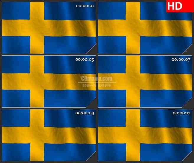 BG1782瑞典国旗特写三维动画飘动特写动态LED高清视频背景素材