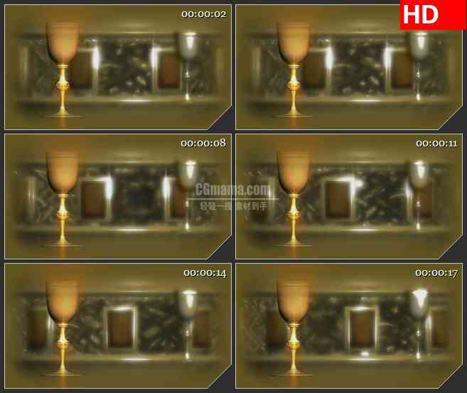 BG1791三维动画复古金色酒杯旋转动态LED高清视频背景素材