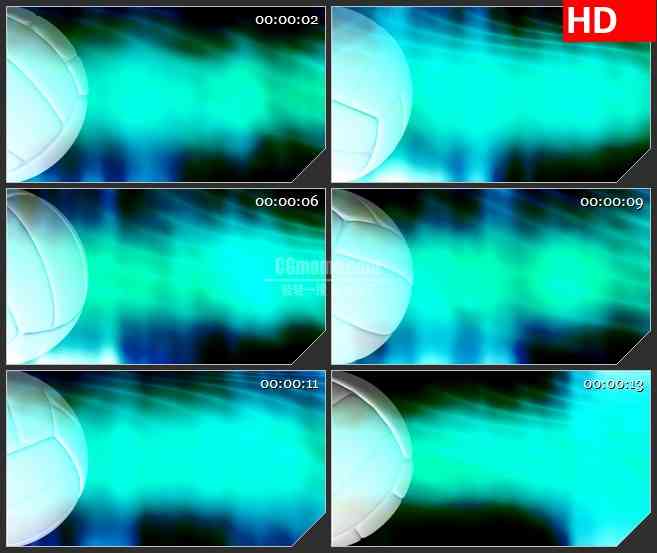 BG1805三维动画排球旋转蓝绿光线波浪背景动态LED高清视频背景素材