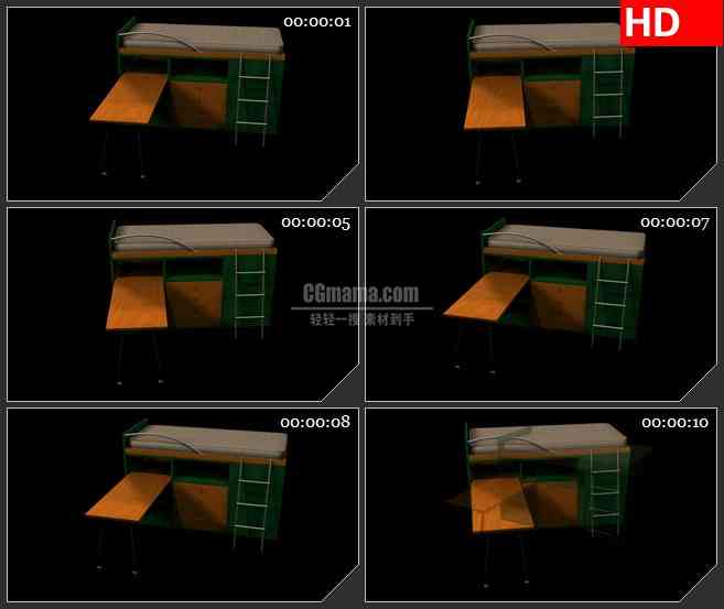 BG1817双人床卡通模型旋转三维动画动态LED高清视频背景素材