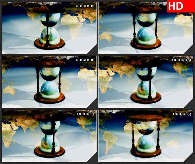 BG1821三维动画世界地图滚动时间沙漏旋转动态LED高清视频背景素材