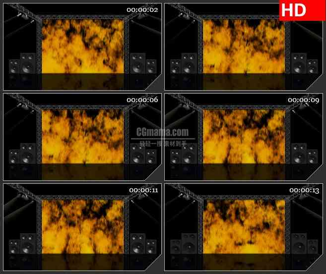 BG1900虚拟舞台巨型显示器射灯橙色火焰燃烧背景屏幕动态LED高清视频背景素材