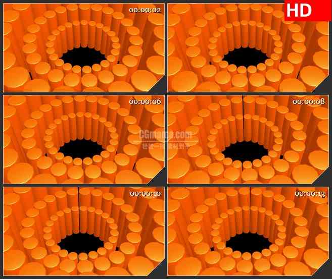 BG1914旋转的橙色圆柱高清特效合成视频素材