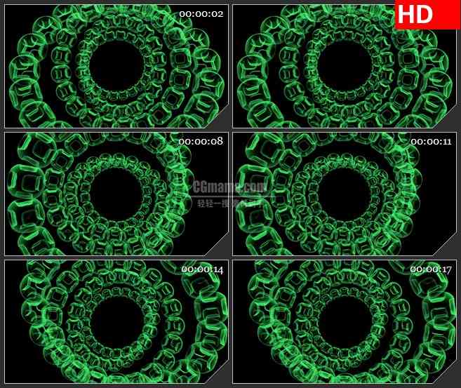 BG1948旋转的绿色方块轨道隧道高清特效合成透明led大屏视频背景素材