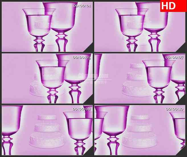 BG1967旋转的紫色婚礼蛋糕两杯酒杯高清led大屏视频背景素材