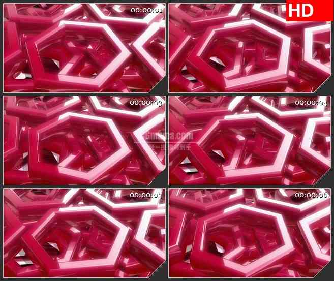 BG2020暗粉红色立体六边形组合旋转动态LED高清视频背景素材
