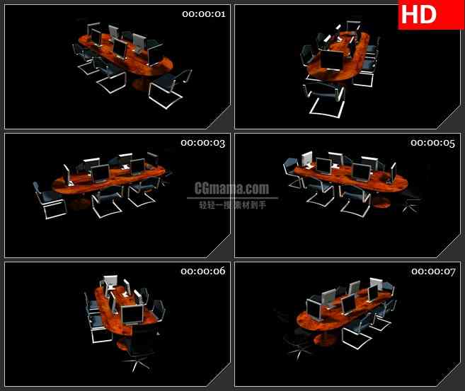 BG2027办公桌椅电脑三维模型旋转黑色背景带透明通道动态LED高清视频背景素材