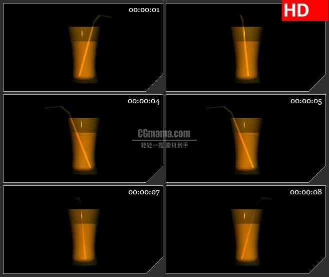 BG2045橙色玻璃杯果汁黑色背景带透明通道动态LED高清视频背景素材