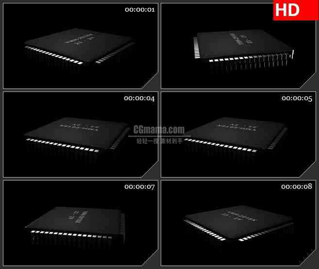 BG2050单片机芯片三维模型黑色背景带透明通道动态LED高清视频背景素材