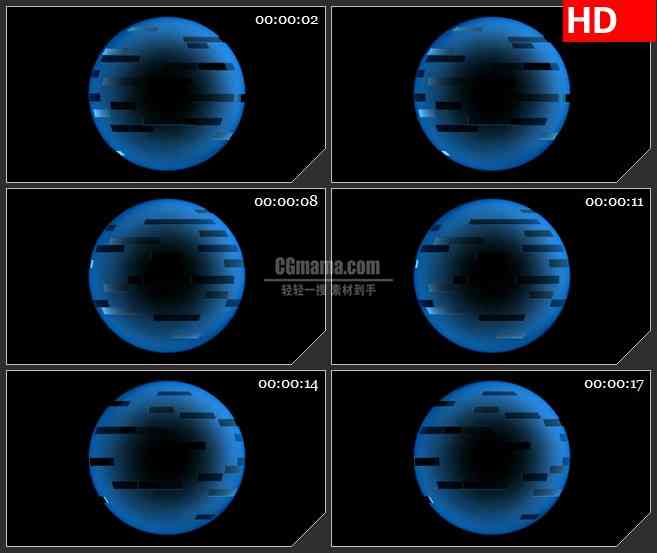 BG2051淡蓝色半透明马赛克球三维动画旋转黑色背景带透明通道动态LED高清视频背景素材