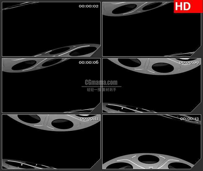 BG2058电影胶卷膜卷旋转黑色背景带透明通道动态LED高清视频背景素材