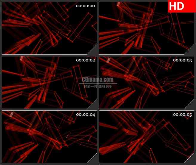 BG2079红色长方体框架立体结构黑色背景带透明通道交叉旋转特写动态LED高清视频背景...