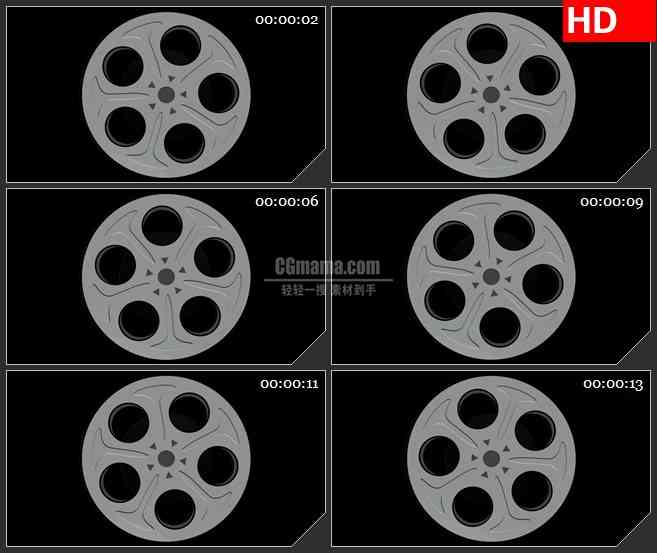 BG2159老电影胶卷膜卷正面旋转灰色背景动态LED高清视频背景素材