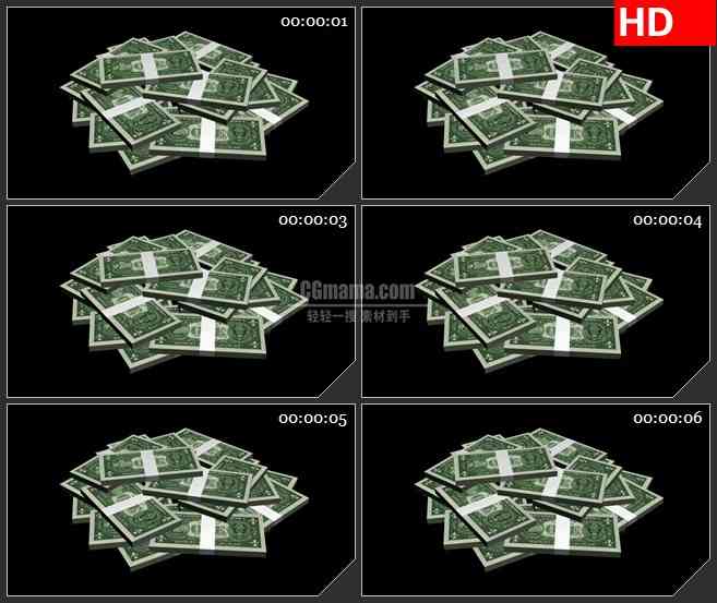 BG2196三维动画钱币钱堆黑色背景透明通道动态LED高清视频背景素材