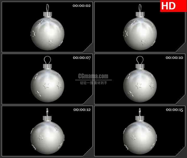 BG2209三维模型金属圣诞白球旋转透明通道合成素材动态LED高清视频背景素材