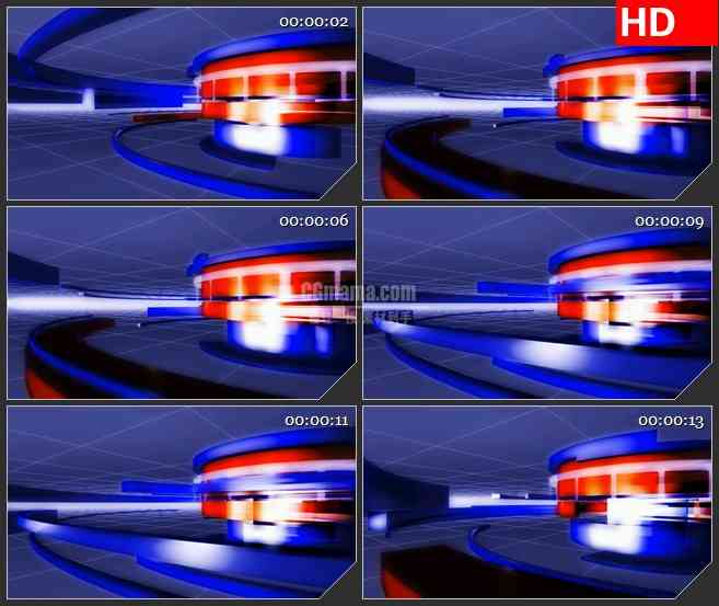 BG2218深蓝色半透明圆环旋转橙红色光晕旋转彩条动态LED高清视频背景素材