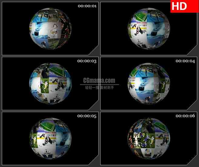 BG2226体育项目图片组成球体旋转动态LED高清视频背景素材