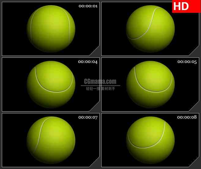 BG2250旋转的黄绿色网球旋转特写三维模型黑色模型带透明通道动态LED高清视频背景素材