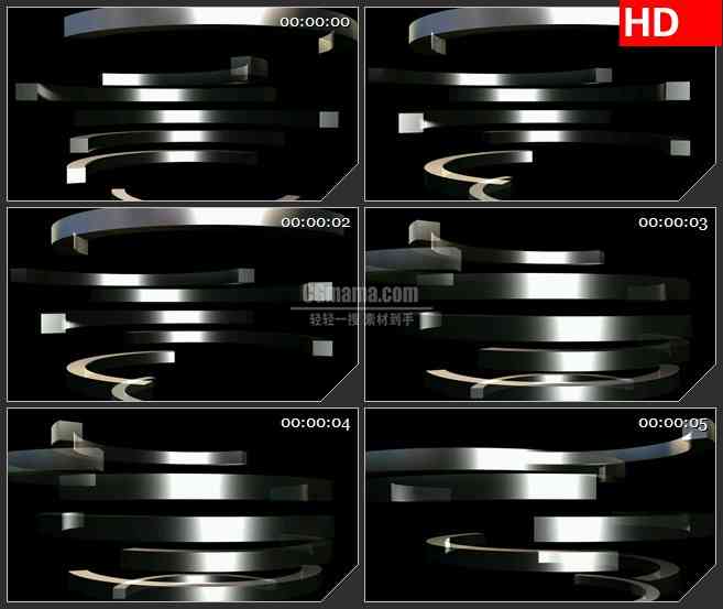 BG2308旋转银白色铁环选择黑色背景带透明通道动态LED高清视频背景素材