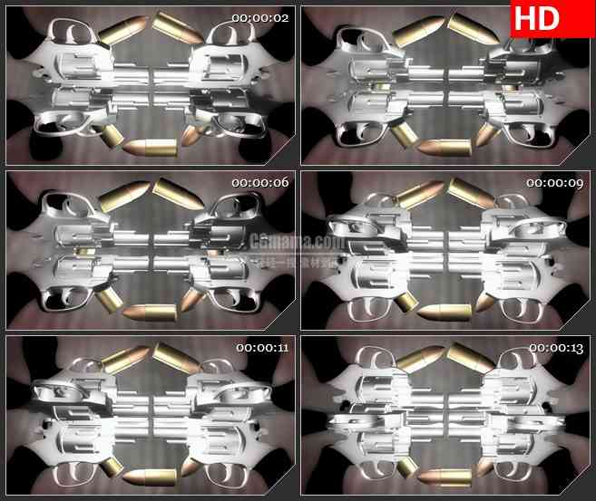 BG2311旋转子弹手枪三维模型旋转动态LED高清视频背景素材