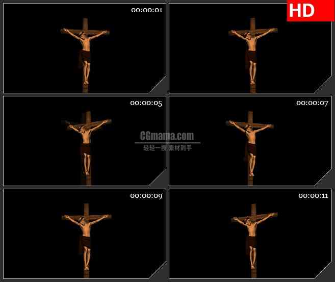 BG2317耶稣十字架塑像旋转黑色背景带透明通道动态LED高清视频背景素材