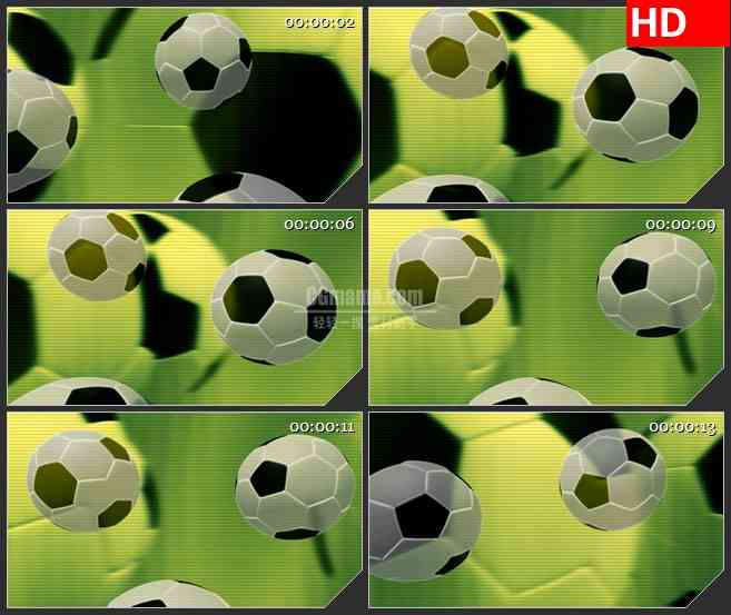 BG2343多个足球旋转黄色背景高清led大屏视频背景素材