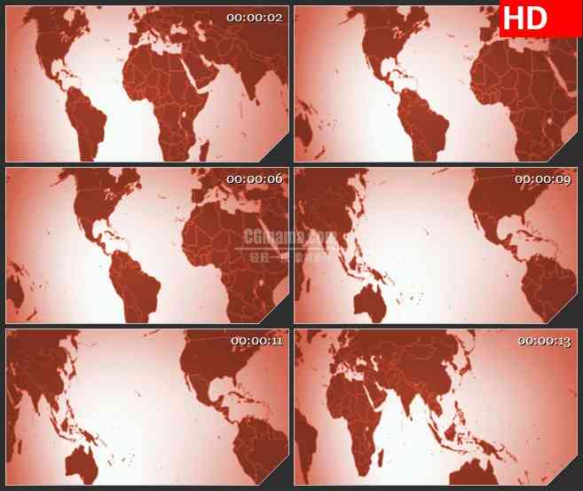BG2378红色世界地图正视图移动2高清led大屏视频背景素材