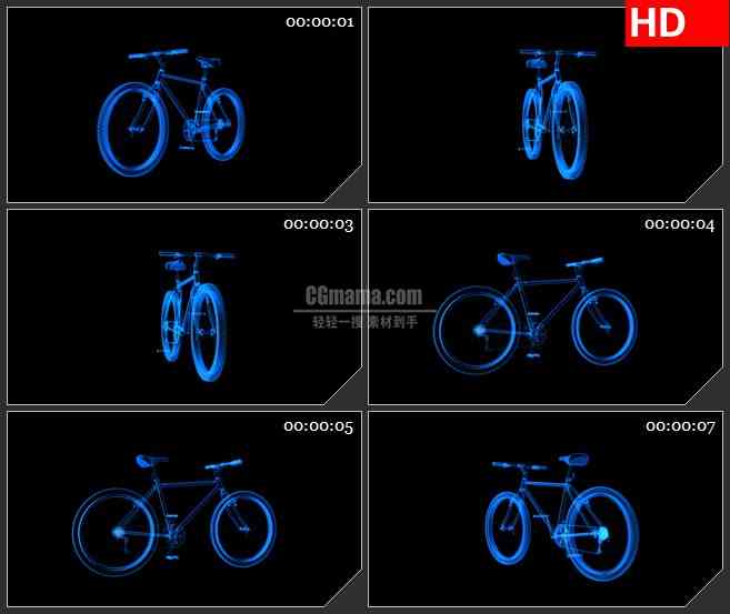 BG2433蓝色透明自行车旋转高清led大屏视频背景素材