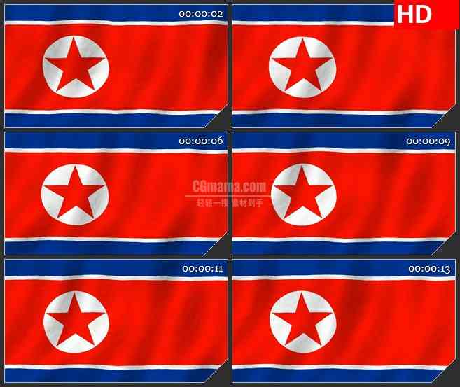 BG2588朝鲜国旗飘动高清led大屏视频背景素材
