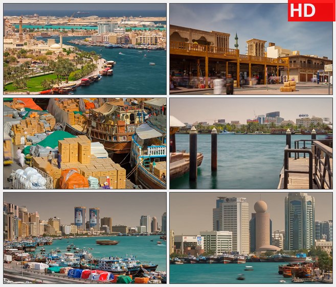 ZY1238阿联酋迪拜海滩码头货轮游船延时摄影高清实拍视频素材