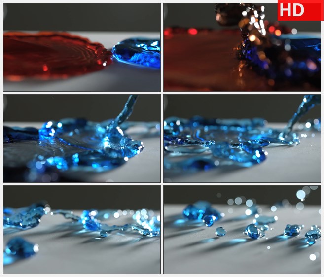 ZY1329红色蓝色流体液体交汇高清实拍视频素材
