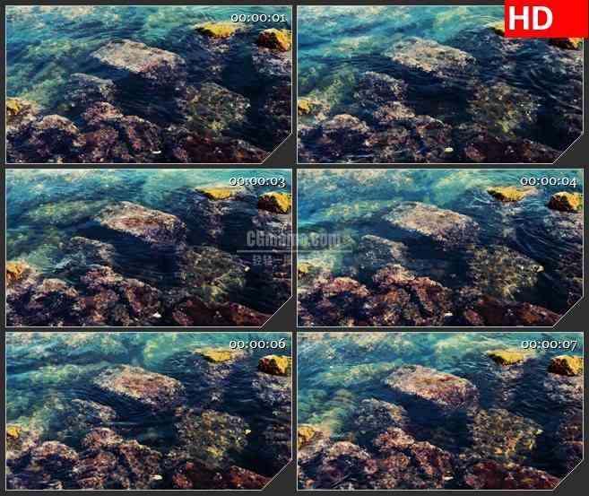 BG2757浅礁岩石清澈河水拍打高清led大屏视频背景素材