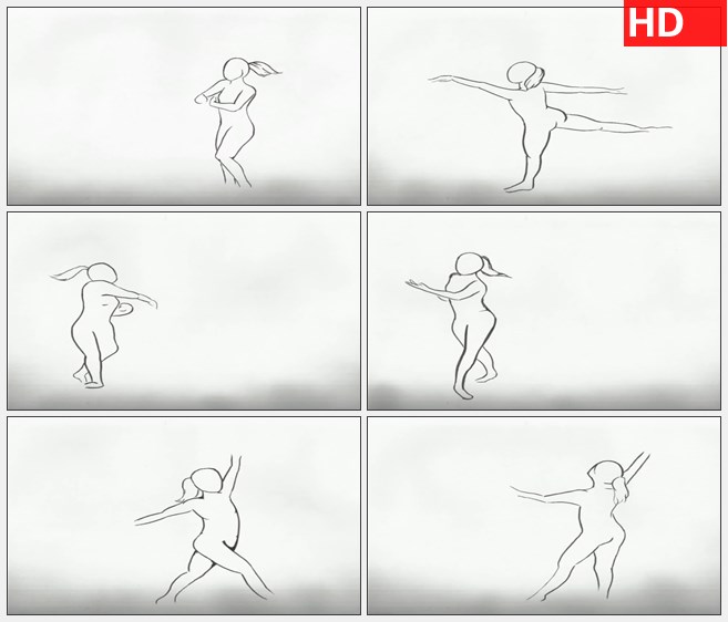 ZY1455水墨线条女人跳舞高清动画视频素材