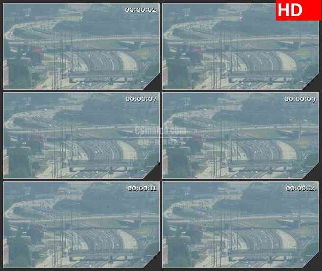 BG2890城市高速公路的交通景象 雾霾下的城市高清led大屏视频背景素材