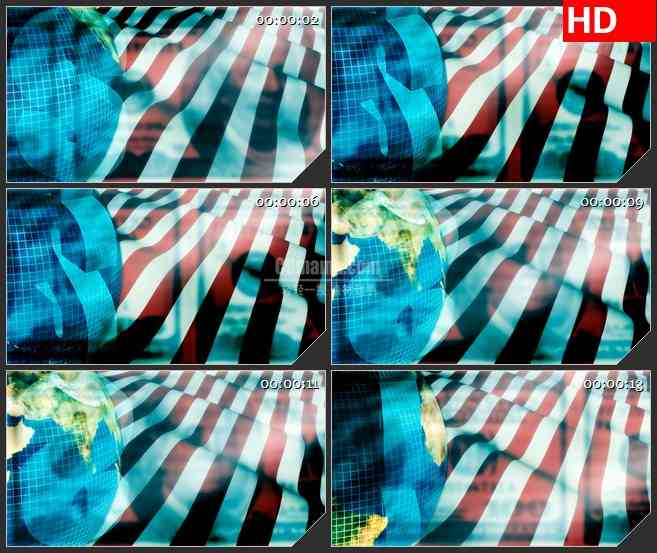 BG2993美国元素 国旗 美元 旋转的地球高清led大屏视频背景素材