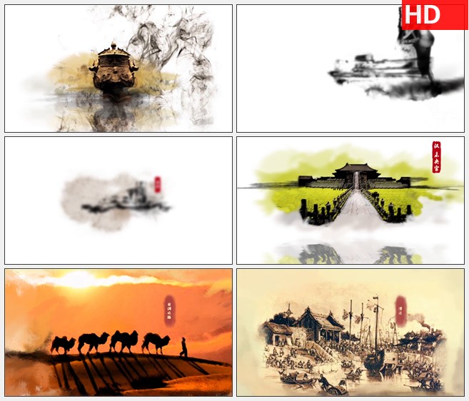 ZY1505中国历史朝代秦始皇漕运丝绸之路高清水墨动画视频素材