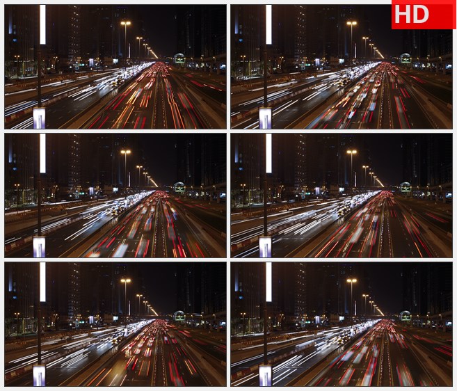 ZY1517阿联酋迪拜繁华城市公路交通和新的高层建筑夜景延时摄影高清实拍视频素材