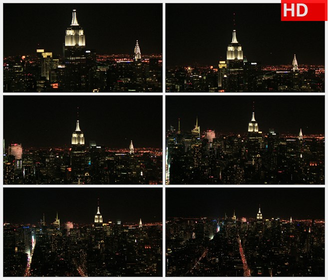 ZY1557从美国帝国大厦到繁忙的夜晚的天际线放大高清实拍视频素材