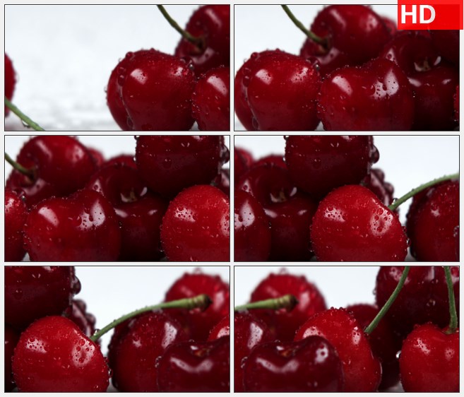 ZY1575对挂着露水的红樱桃特写镜头高清实拍视频素材