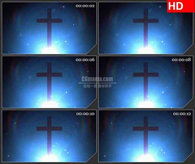 BG3295蓝色光粒子 夜幕下的十字架led大屏背景高清视频素材