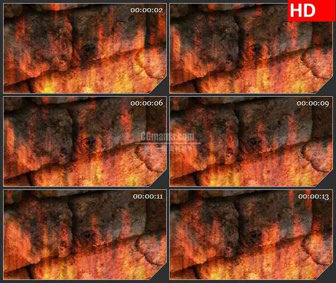 BG3352燃烧的石壁 led大屏背景高清视频素材
