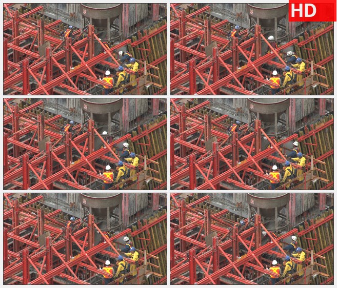 ZY1592工人们在高空工作刷水泥高清实拍视频素材