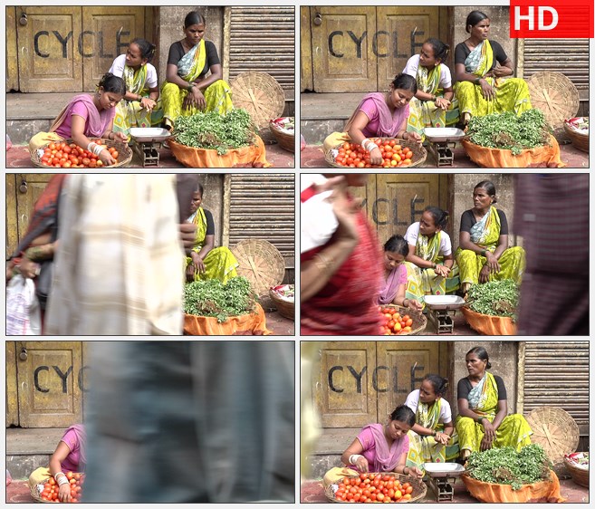 ZY1626街市上印度妇女在卖菜高清实拍视频素材