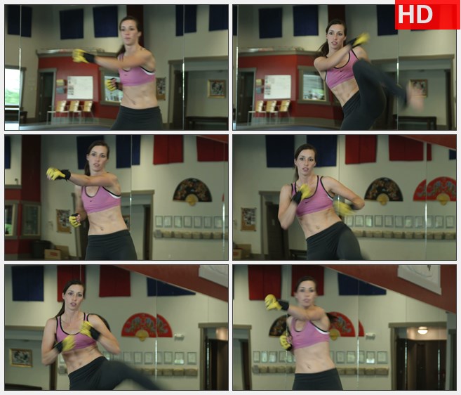 ZY1680女人在健身房做武术操2高清实拍视频素材
